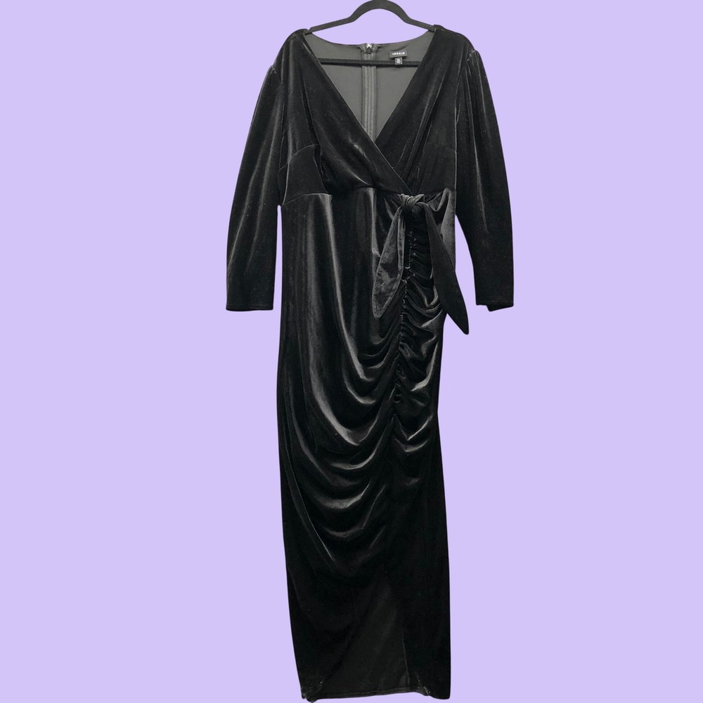 Torrid Black Velvet Ruched Front Slit Maxi Dress Size 16 1X V-Neck Formal Party